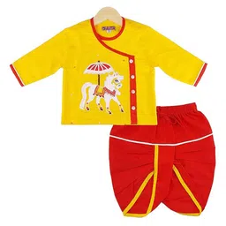 BAESD Boys Horse Printed Round Neck Pure Cotton Straight Kurta with Dhoti Pants-picture-28