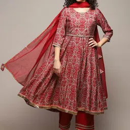 Biba Ethnic Motifs Printed Panelled Gotta Patti Anarkali Kurta with Palazzos & Dupatta-picture-26
