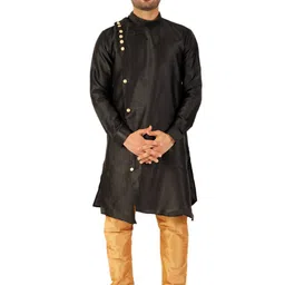 Pro-Ethic STYLE DEVELOPER Men Black Pure Silk Kurta with Pyjamas-picture-16