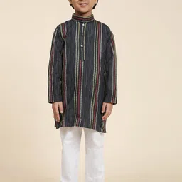 Pro-Ethic STYLE DEVELOPER Boys Striped Band Collar Straight Kurta With Pyjamas-5