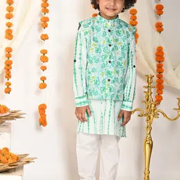 LIL PITAARA Boys Dyed Pure Cotton Regular Kurta & Pyjamas With Nehru Jacket-24
