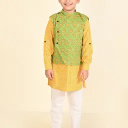 LIL PITAARA Boys Geometric Printed Pure Cotton Regular Kurta & Pyjamas With Nehru Jacket-9