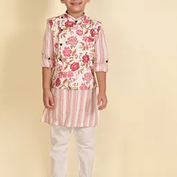 LIL PITAARA Boys Floral Printed Regular Pure Cotton Kurta With Pyjamas & Nehru Jacket-17