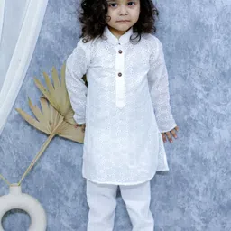 BownBee Boys Geometric Embroidered Regular Pure Cotton Straight Kurta With Pyjamas-11
