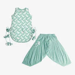 STORY TAILOR Girls Sea Green & White Printed Pure Cotton Kurta with Patiala-image-88