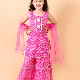 pspeaches Girls Purple Ethnic Motifs Printed Pure Cotton Kurta with Sharara & With Dupatta-image-50