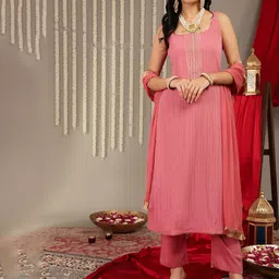 Varanga Striped Gotta Patti Kurta & Trousers With Dupatta-picture-0