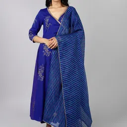 Indi INSIDE Women Blue Ethnic Motifs Angrakha Gotta Patti Kurta with Trousers & With Dupatta-picture-47