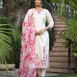 KALINI Floral Embroidered Straight Kurta With Trousers & Dupatta-picture-23