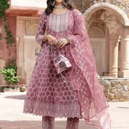 Stylum Mauve Ethnic Motifs Embroidered Sequinned Anarkali Kurta with Trousers & Dupatta-picture-13