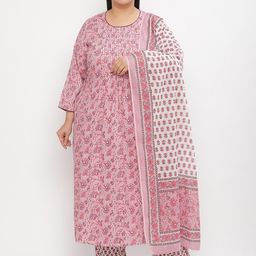 Sringam Plus Size Floral Printed Regular Kurta With Trousers & With Dupatta-8