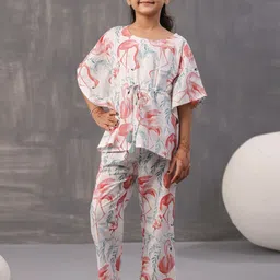 SANSKRUTIHOMES Girls Floral Printed Pure Cotton Kaftan With Pyjamas-image-17