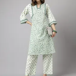 FIORRA Floral Printed Pure Cotton Kurta with Trousers-57