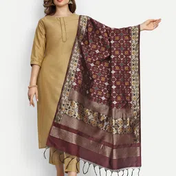 ESCORA Ethnic Motifs Woven Design Zari Dupatta-picture-18