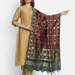ESCORA Ethnic Motifs Woven Design Zari Art Silk Dupatta-image-34