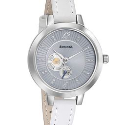 Sonata Women Blue Brass Dial & White Leather Straps Analogue Watch 8141SL04-image-16
