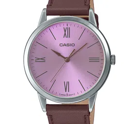 CASIO Men Pink Dial & Brown Leather Straps Analogue Watch A2012-12