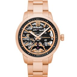 EARNSHAW Men Black Brass Embellished Dial & Rose Gold Toned Stainless Steel Bracelet Style Straps Analogue Watch-image-6