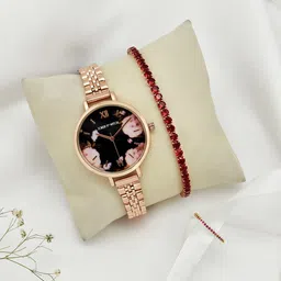 JOKER & WITCH Women Rose Gold-Toned Flora Ruby Love Triangle Watch Gift Set JWLT413-image-5