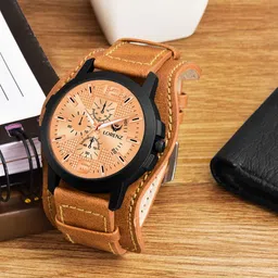LORENZ Men Brass Embellished Dial & Leather Straps Analogue Watch MK-4028R-56