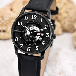 SWADESI STUFF Men Leather Straps Analogue Watch SKELETON BLACK-27