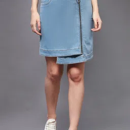 Miss Chase Blue Asymmetric Casual A-Line Skirt-image-29