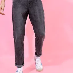 HIGHLANDER Men Charcoal Grey Slim Tapered Fit Heavy Fade Stretchable Jeans-image-41