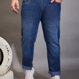 bigbanana Men Plus Size Blue Comfort Low-Rise Heavy Fade Stretchable Jeans-7