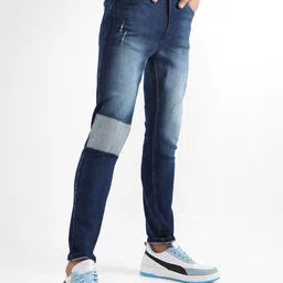 Campus Sutra Men Blue Smart Mildly Distressed Heavy Fade Stretchable Jeans-image-16