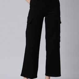 SHOWOFF Women Wide Leg Clean Look Acid Wash Stretchable Cargo Jeans-image-58
