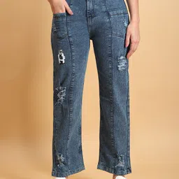 LIVE OK Women Boyfriend Fit High-Rise Mildly Distressed Stretchable Jeans-image-56