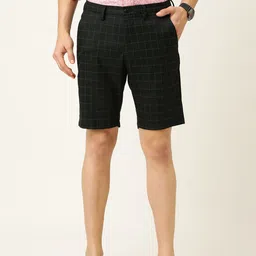 Peter England Men Black Checked Slim Fit Regular Shorts-picture-16