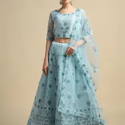 KALINI Embroidered Thread Work Semi-Stitched Lehenga & Unstitched Blouse With Dupatta-image-96