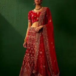 MANVAA Embellished Thread Work Semi-Stitched Lehenga & Unstitched Blouse With Dupatta-image-11