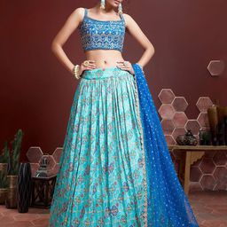 FABPIXEL Blue & Pink Embellished Semi-Stitched Lehenga & Unstitched Blouse With Dupatta-image-82