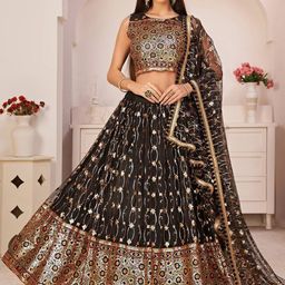 FABPIXEL Embroidered Net Semi-Stitched Lehenga & Unstitched Blouse With Dupatta-picture-34