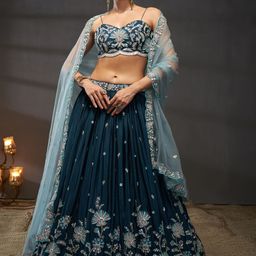 panchhi Embroidered Sequinned Semi-Stitched Lehenga & Unstitched Blouse With Dupatta-image-54
