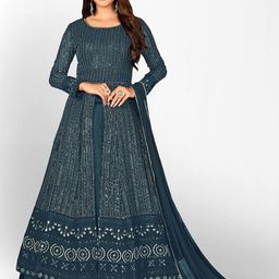 Divine International Trading Co Ethnic Motifs Embroidered Semi-Stitched Dress Material-image-43