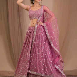 FABPIXEL Embroidered Sequinned Semi-Stitched Lehenga & Unstitched Blouse With Dupatta-picture-19
