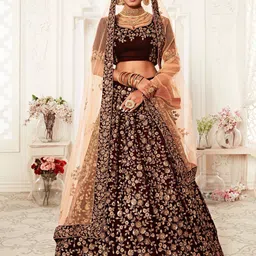FABPIXEL Embroidered Sequinned Semi-Stitched Velvet Lehenga Choli With Dupatta-picture-35