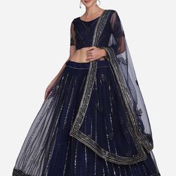KALINI Embroidered Sequinned Semi-Stitched Lehenga & Unstitched Blouse With Dupatta-2