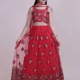 KALINI Embroidered Thread Work Semi-Stitched Lehenga & Unstitched Blouse With Dupatta-image-43