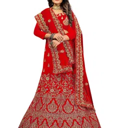 MANVAA Embroidered Stones Velvet Semi Stitched Lehenga & Unstitched Blouse With Dupatta-picture-17