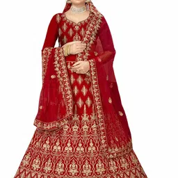 MANVAA Embroidered Velvet Semi-Stitched Lehenga & Unstitched Blouse With Dupatta-picture-32
