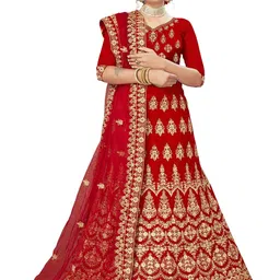 MANVAA Embroidered Beads and Stones Semi-Stitched Lehenga & Unstitched Blouse With Dupatta-picture-2