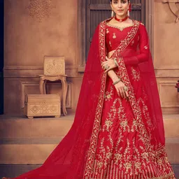 KALINI Embroidered Beads and Stones Semi-Stitched Lehenga & Unstitched Blouse With Dupatta-image-2