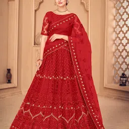 KALINI Embroidered Beads and Stones Semi-Stitched Lehenga & Unstitched Blouse With Dupatta-image-52