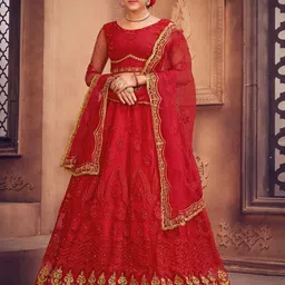 KALINI Embroidered Beads and Stones Semi-Stitched Lehenga & Unstitched Blouse With Dupatta-image-53