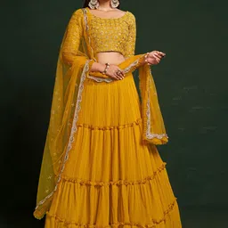 ODETTE Embroidered Thread Work Semi-Stitched Lehenga & Unstitched Blouse With Dupatta-picture-51
