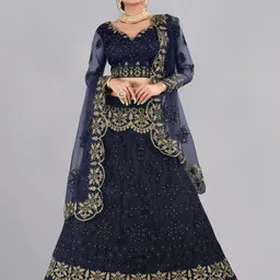 Warthy Ent Embroidered Thread Work Semi-Stitched Lehenga & Unstitched Blouse With Dupatta-image-55